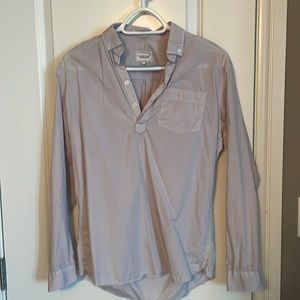 Frank & Oak summer weight light grey popover long sleeve shirt